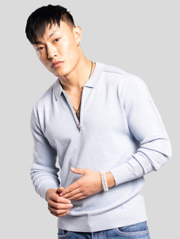 ROOKIES - Sky Blue Full Sleeves Flatknit Polo T-Shirt