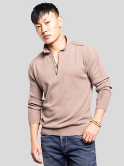 ROOKIES - Sand Melange Full Sleeves Flatknit Polo T-Shirt
