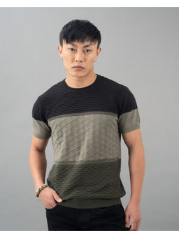 ROOKIES - Black Half Sleeves Round Neck Flatknit T-Shirt