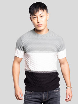 ROOKIES - Pista Green White Half Sleeves Round Neck Flatknit T-Shirt