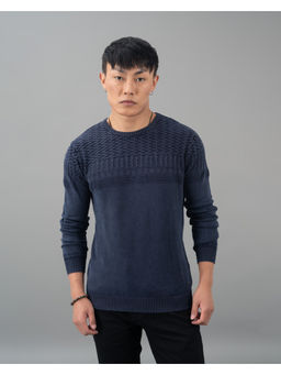 ROOKIES - Navy Blue Round Neck Flatknit T-Shirt