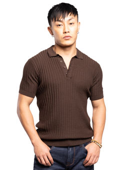 ROOKIES - Dark Brown Half Sleeves Flatknit Polo T-Shirt