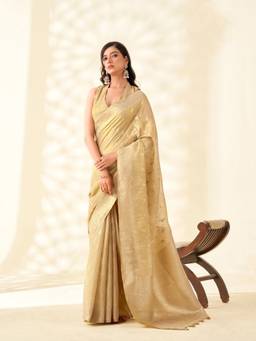 URBAN PALLU - Women Chic Gold Woven Silk Blend Saree