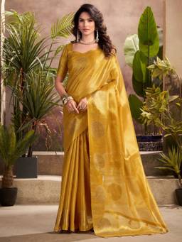 URBAN PALLU - Women Opulent Yellow Woven Silk Blend Saree