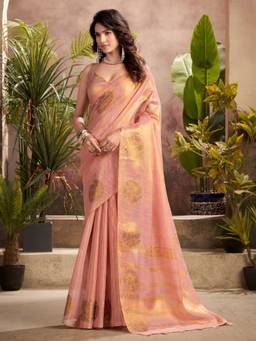 URBAN PALLU - Women Exquisite Peach Woven Silk Blend Saree