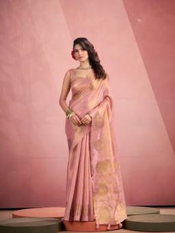 URBAN PALLU - Women Festive Pink Woven Silk Blend Saree
