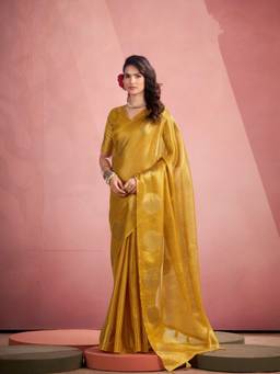 URBAN PALLU - Women Elegant Mustard Woven Silk Blend Saree