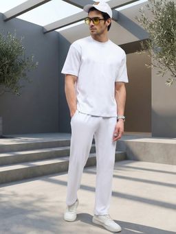Styli - White Back Contrast 7 Print T-shirt & Open Hem Jogger Interlock Co-Ords (Set of 2)
