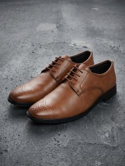 Styli - Men Tan Lace-Up Derby Formal Shoes