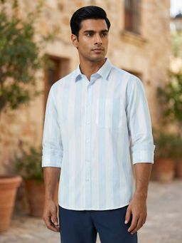 Styli - Blue Striped Relaxed Fit Spread Collar Full Sleeves Casual Shirt