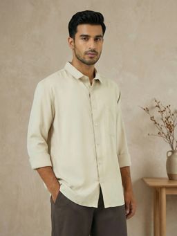 Styli - Beige Solid Relaxed Fit Spread Collar Full Sleeves Casual Shirt