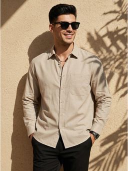 Styli - Brown Solid Relaxed Fit Spread Collar Full Sleeves Casual Shirt
