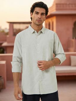 Styli - Grey Solid Relaxed Fit Spread Collar Full Sleeves Casual Shirt
