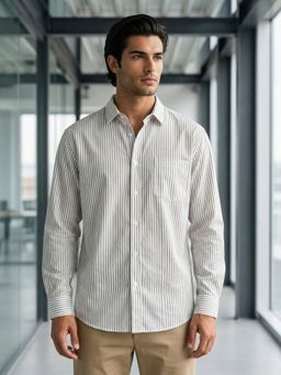 Styli - White Striped Button Down Collar Relaxed Fit Full Sleeve Casual Shirt