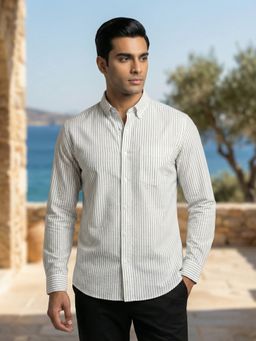 Styli - White Striped Button Down Collar Relaxed Fit Full Sleeve Casual Shirt