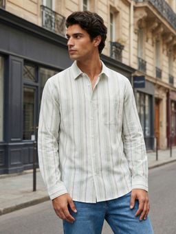 Styli - White Striped Button Down Collar Relaxed Fit Full Sleeve Casual Shirt