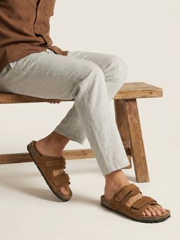 Styli - Men Tan Double Strap Suede Casual Sandals