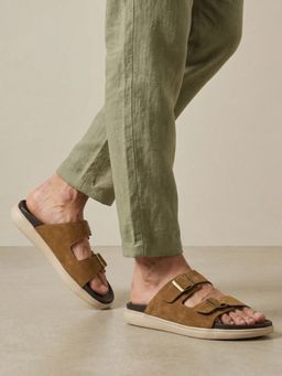 Styli - Men Tan Double Strap Buckle Comfort Sandals