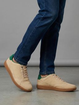 Styli - Men Beige Faux Suede Lace-Up Sneakers