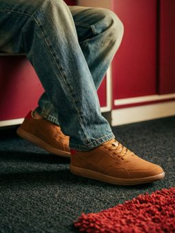Styli - Men Tan Faux Suede Lace-Up Sneakers