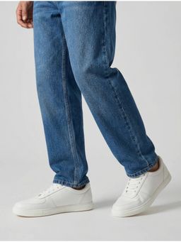 Styli - Men White Minimal Paneled Lace-Up Sneakers