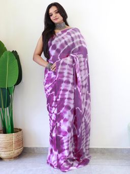 Akhilam - Women Georgette Magenta Printed Saree with Unstitched Bloue