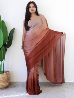 Akhilam - Women Georgette Brown Printed Saree with Unstitched Bloue