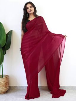 Akhilam - Women Georgette Pink Stripes Saree with Unstitched Bloue