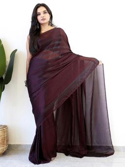 Akhilam - Women Georgette Magenta Stripes Saree with Unstitched Bloue