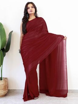 Akhilam - Women Georgette Pink Stripes Saree with Unstitched Bloue