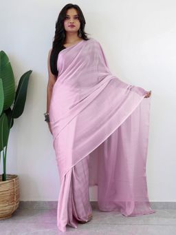 Akhilam - Women Georgette Pink Stripes Saree with Unstitched Bloue