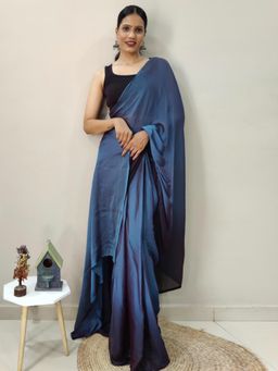 Akhilam - Women Nylon Teal Printed Saree with Unstitched Bloue