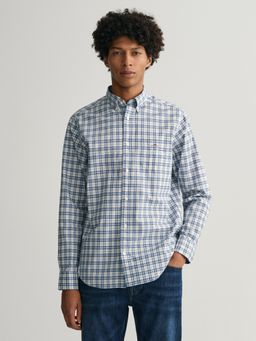 GANT - Men Blue Regular Poplin Micro Check Shirt