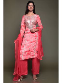 Zari Jaipur - Suit Stitched with Georgette Fabric Peach (Set of 3)