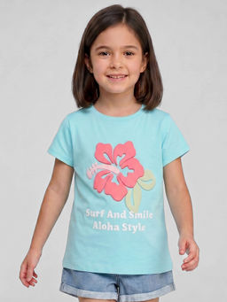 R&B - Blue Girls Printed Short Sleeves T-Shirt