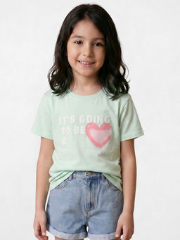 R&B - Green Girls Printed Short Sleeves T-Shirt