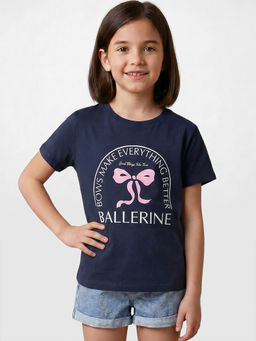 R&B - Blue Girls Printed Short Sleeves T-Shirt