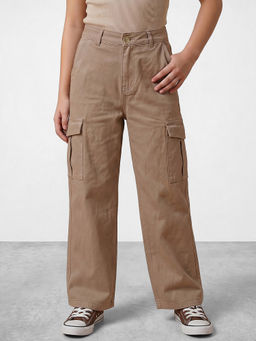 R&B - Girls Beige Regular Fit Cargos Trousers