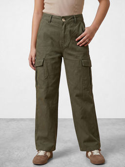 R&B - Girls Olive Regular Fit Cargos Trousers