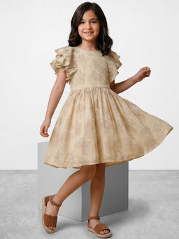 R&B - Beige Viscose Printed Girls Dress