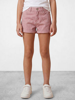 R&B - Girls Pink Regular Fit Above Knee Denim Shorts