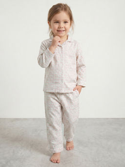 R&B - Girls White Printed Shirt Collar Long Sleeves Pure Cotton Shirt And Pyjamas