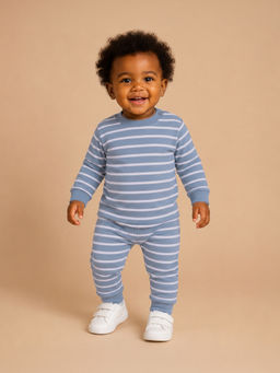 Mi Arcus - Cotton Stripes Pattern T-Shirt And Pyjama- Blue