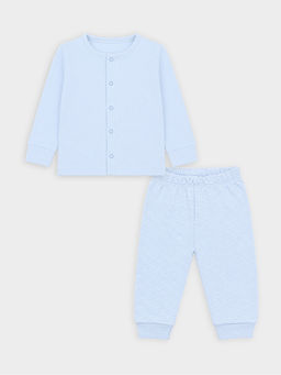 Mi Arcus - Solid Full Sleeves Top With Stripes Pattern Pyjama Thermal- Blue