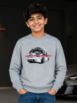KiddoPanti - Boys Cotton Fleece Full Sleeves Car Printed Sweatshirt