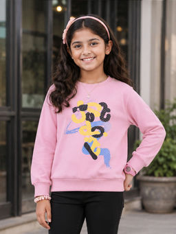 KiddoPanti - Girls Cotton Fleece Full Sleeves Just Do It Chest Printed Sweatshirt