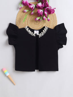 Bright Star Kids Wear - Pearl Embellished Flutter Sleeve Shrug Black