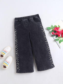 Bright Star Kids Wear - Girls Denim Stylish And Trendy Relaxed Beaded Denim Jeans -Black