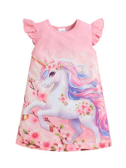 Bright Star Kids Wear - Girls Unicorn Hd Printed Casual Summer Kids Dress Frock