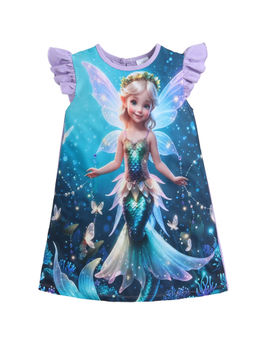 Bright Star Kids Wear - Girls Mermaid Hd Printed Casual Summer Kids Dress Frock
